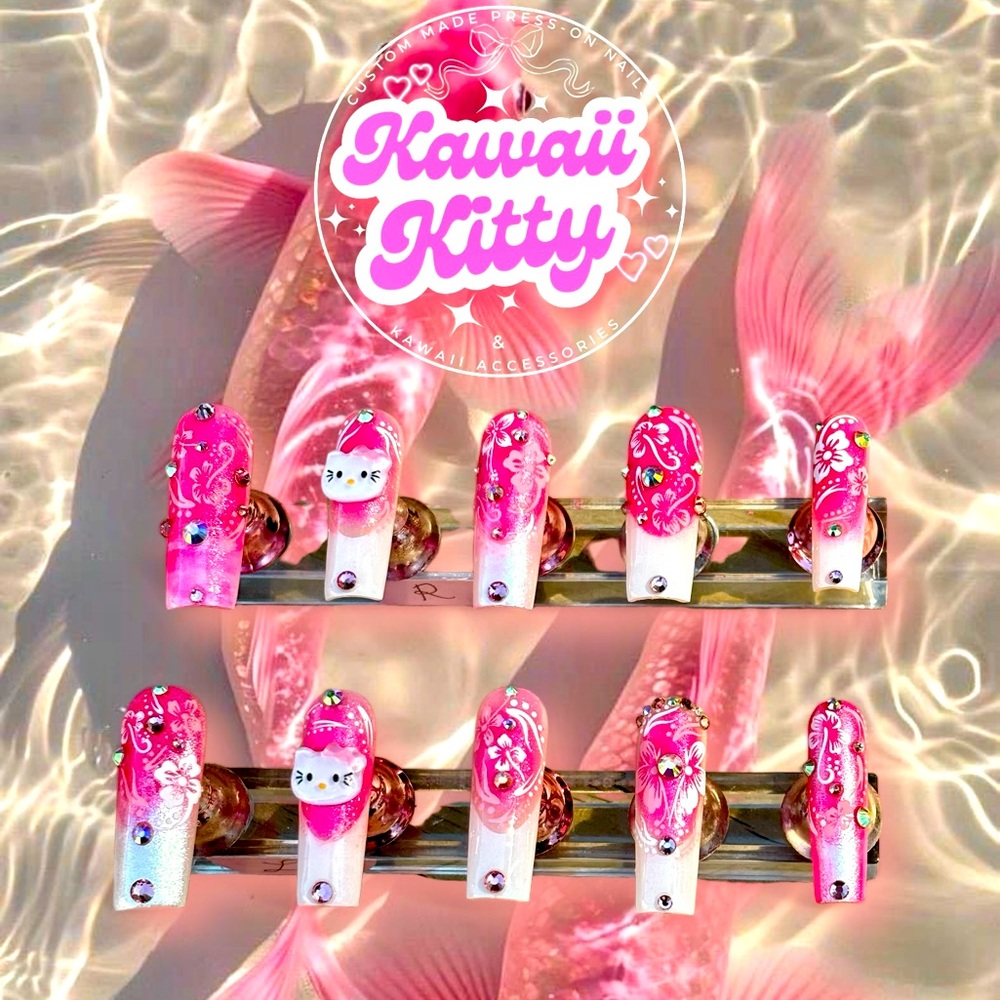 Pink Y2K Kitty Handmade Custom Press On Nails